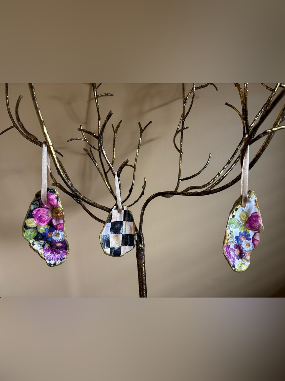 Handmade 3 Mackenzie Childs decoupage shell ornaments